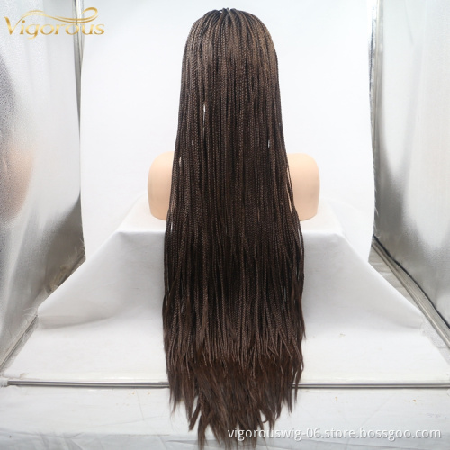 Long straight mono black cheap wholesale high quality  heat resistant micro braiding synthetic hair lace front wigs